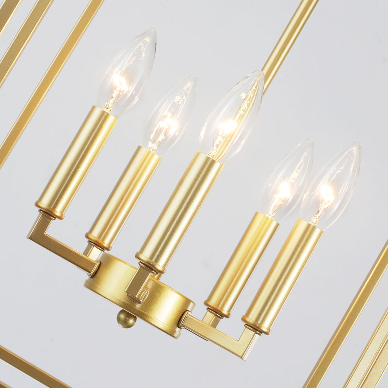 5 - Light Dimmable Lantern Square/Rectangle Chandelier, Gold
