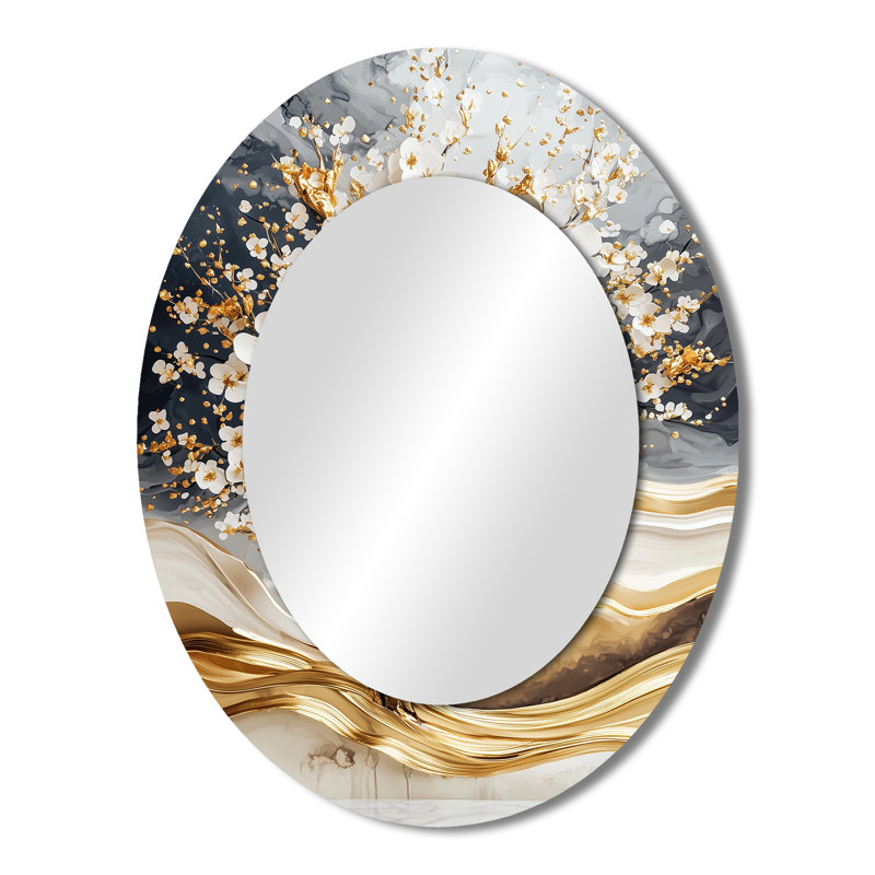 Décoration miroir doré et cerisier doré III - blanc, 43 po x 33 po