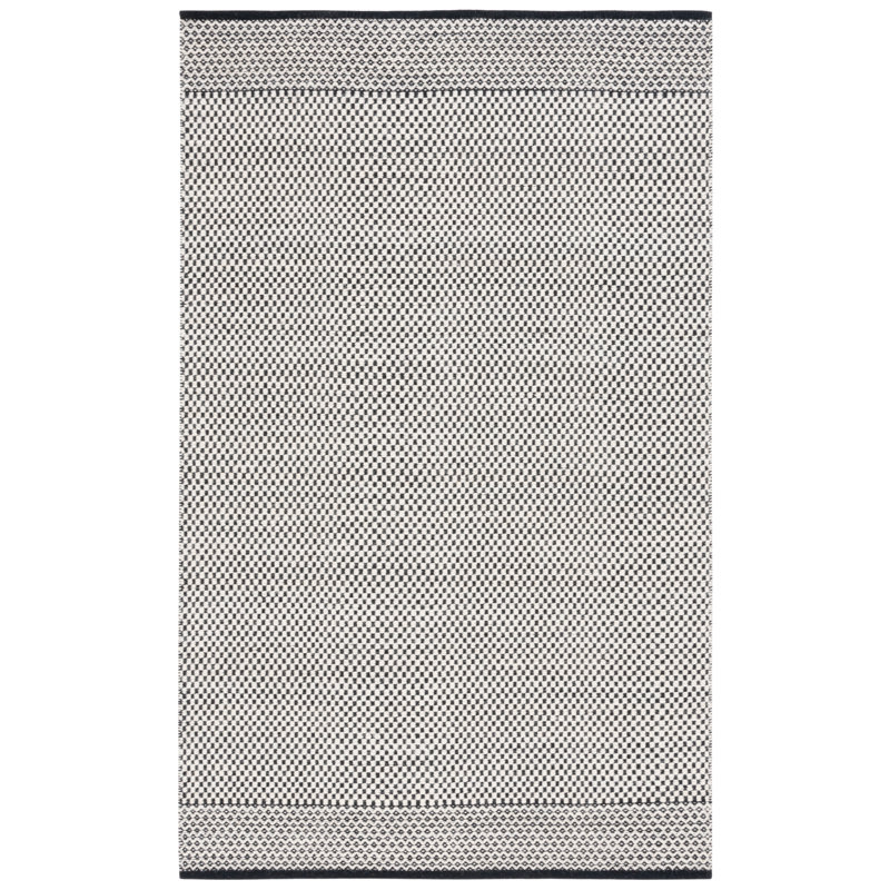 Kimberland Flat Weave Wool/Cotton Geometric Rug in Gray/Black/Ivory, Rectangle 8' x 10'