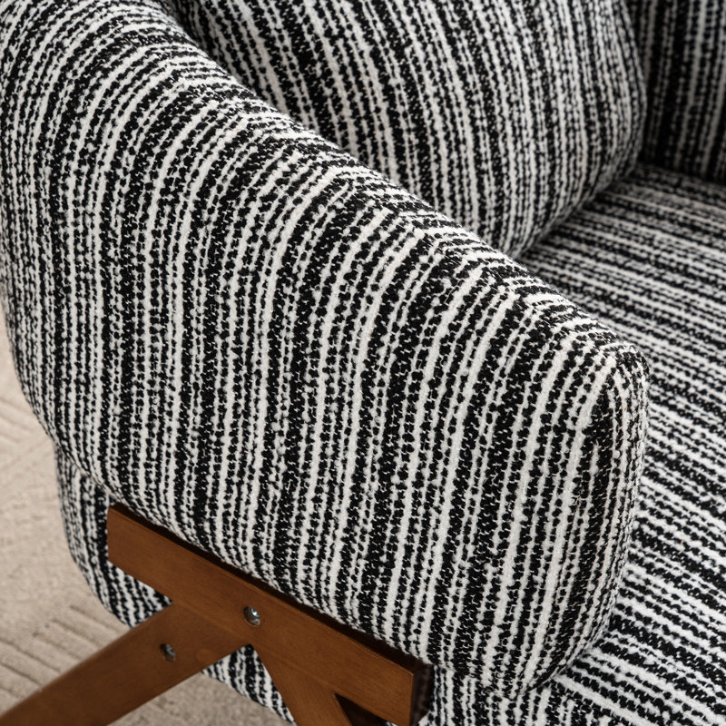 Mid Century Upholstered Arm Accent Chair with Solid Wood Legs, Black