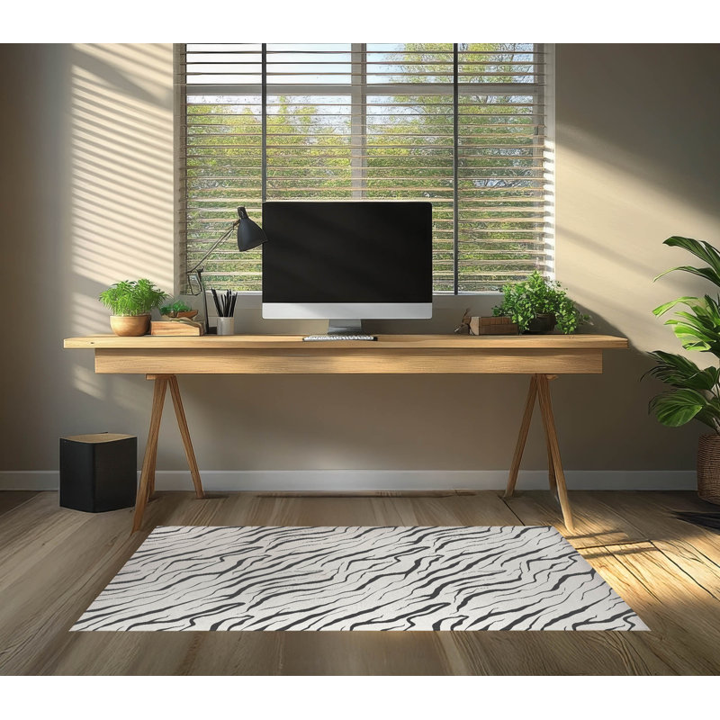 Tapis de bureau Lush Cracks, L 6 pi x L 4 pi, Ivoire/gris anthracite