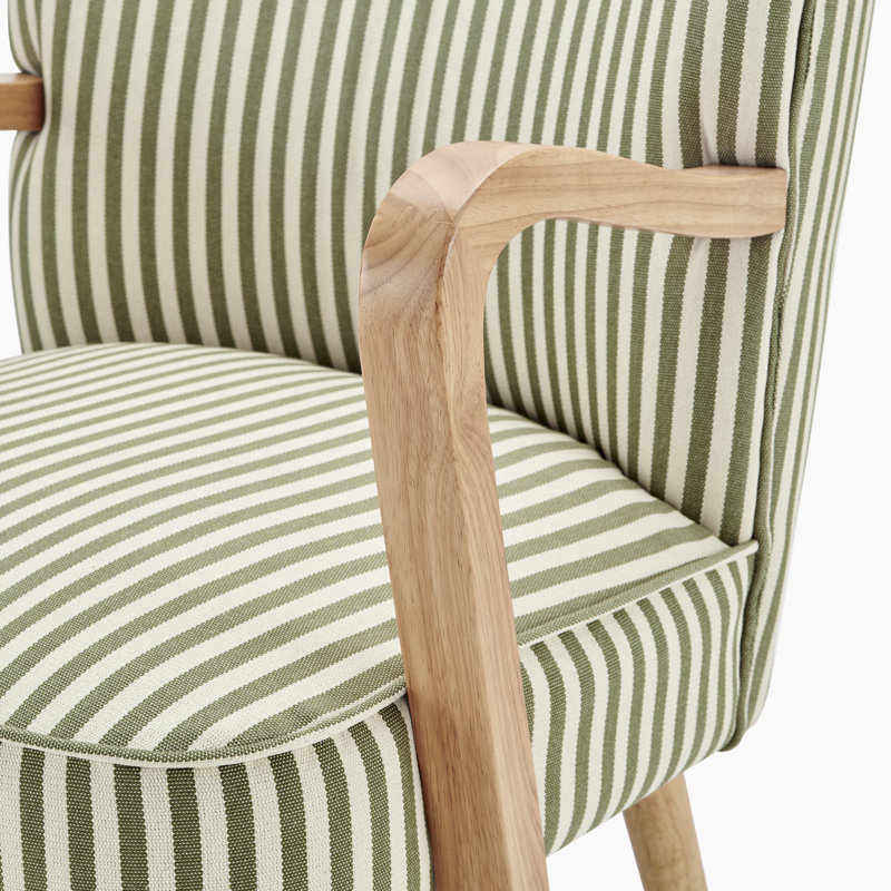 Taseefa Upholstered Accent Armchair with Oak Effect Legs - Contemporary Striped Fabric, Green/Cream