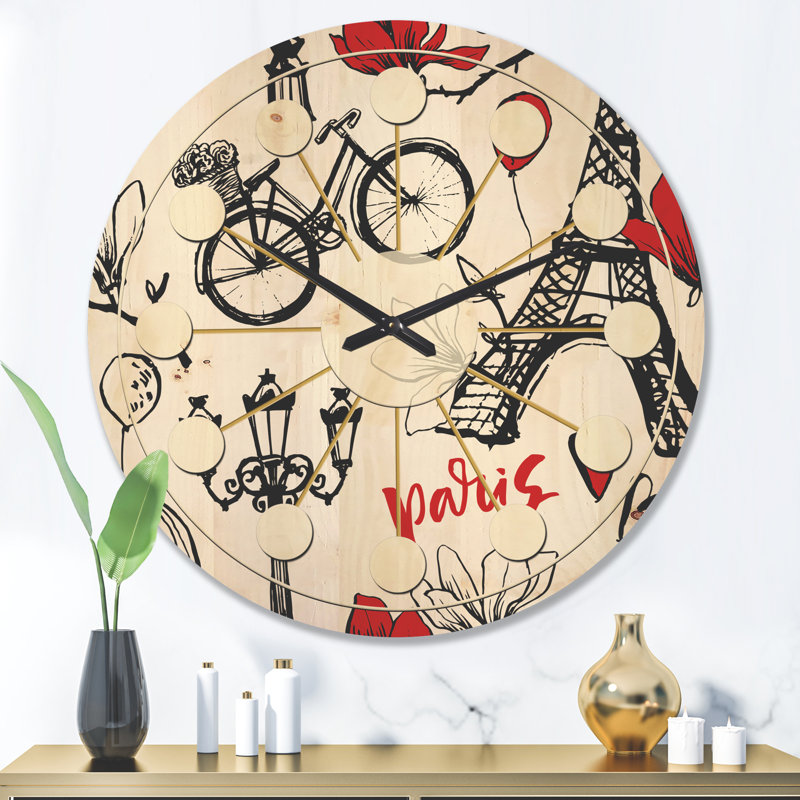 Horloge murale Paris Eiffel Hearts I, Grand