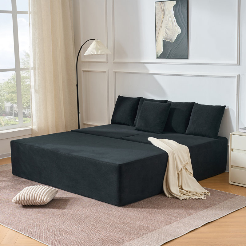Canapé modulaire en velours modulaire, siège profond en forme de L avec méridienne, style nuage moderne pour le salon, aucun assemblage requis, noir