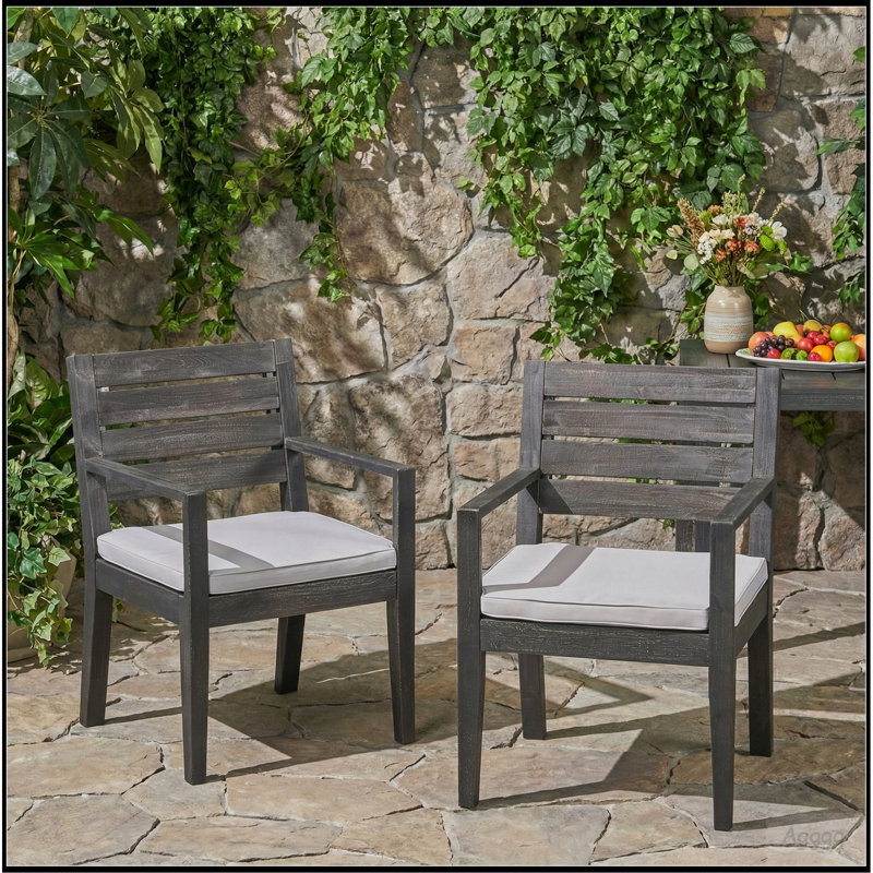 Ensemble de 2 chaises d'extérieur gris foncé avec coussin gris clair