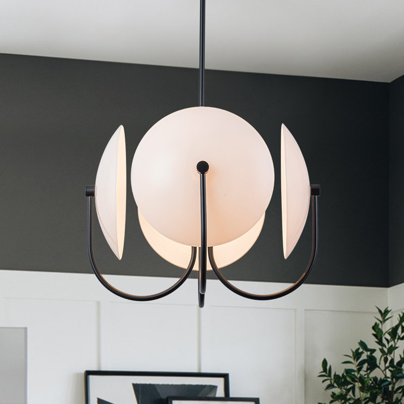 Lustre semi-sphérique en verre opale 4 lumières Creative Deco, Noir mat