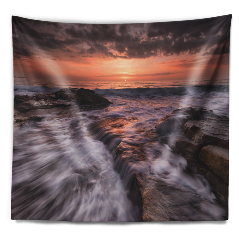 Tapisserie «Seashore Exotic Flow of Waters over Rocks», H 32 po x l 39 po