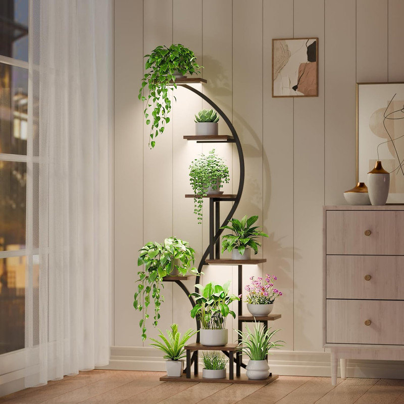 65" Tall 8-Tier Indoor Plant Stand with Grow Light