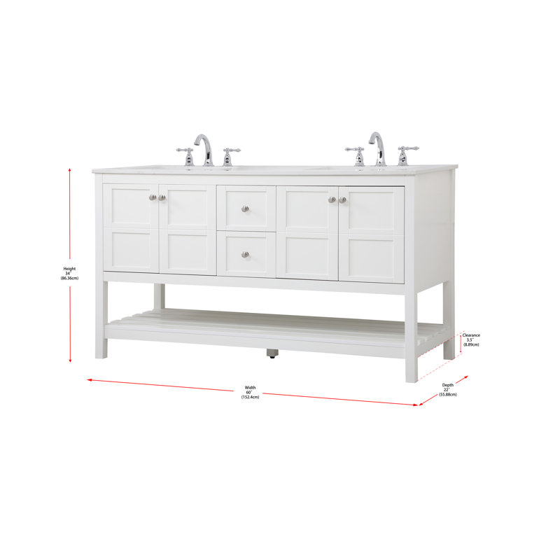 Krish 60'' Double Bathroom Vanity with Engineered Marble Top, Off-White