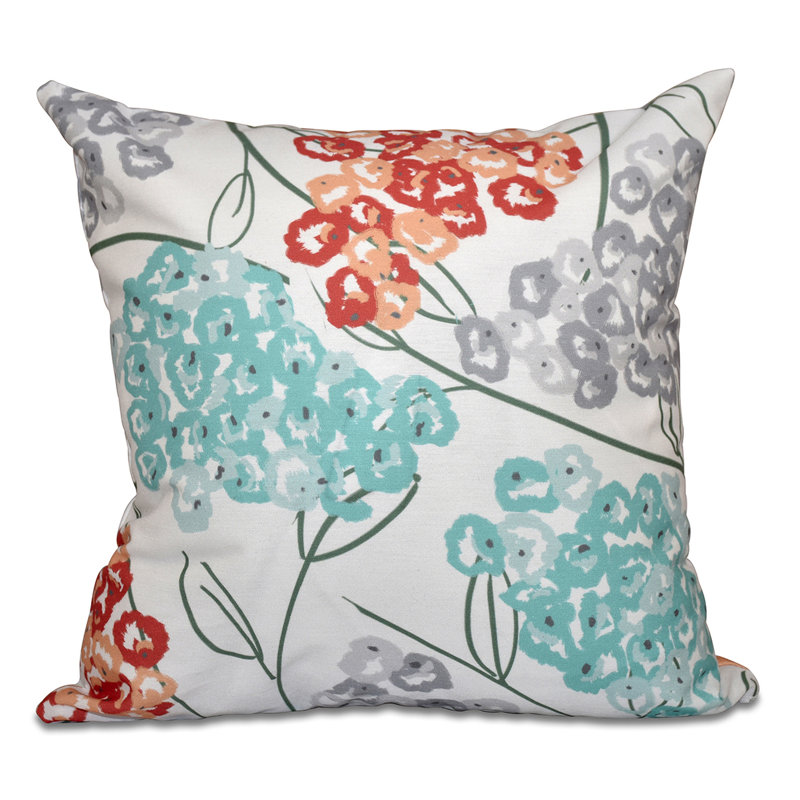 Beach Vacation Floral Reversible Throw Pillow, 16" H x 16" W, Coral