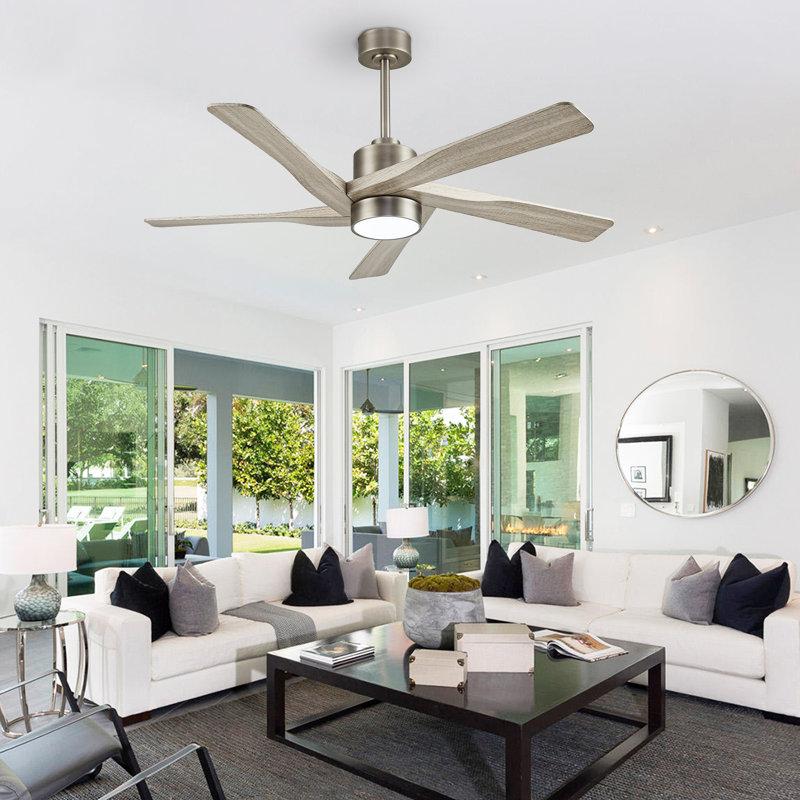 5 - ABS Blades Indoor Ceiling Fan with Light and Remote, 54", Wood Grain, Brushed Nickel