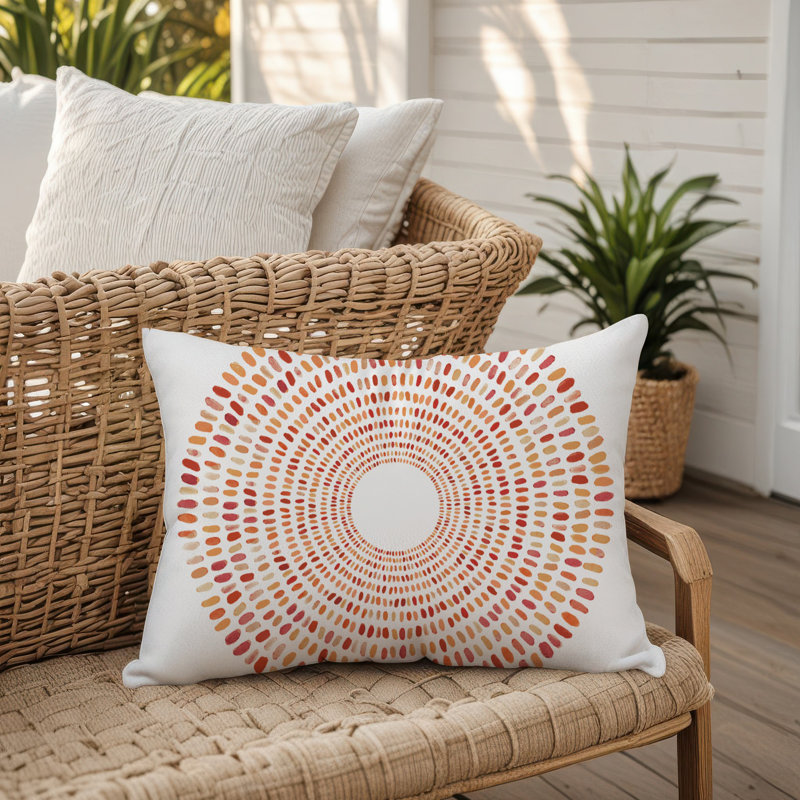 Geometric Outdoor Reversible Throw Pillow, Orange