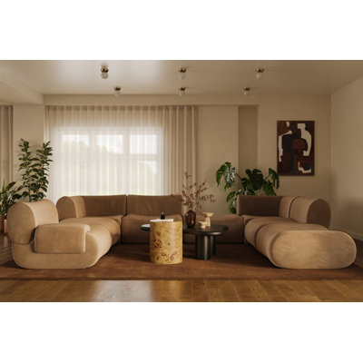 Zenith Latte Brown Velvet Modular Large Laf Sectional