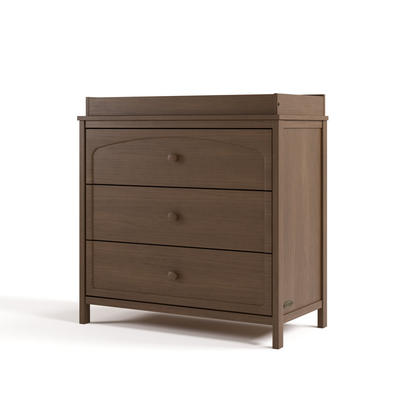 Commode 3 tiroirs avec plateau à langer Olivia, Noisette