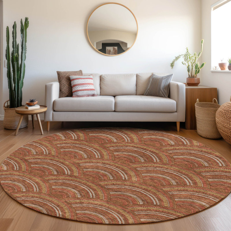 Premium Machine Washable Prisco Paprika Rug, Round 8'