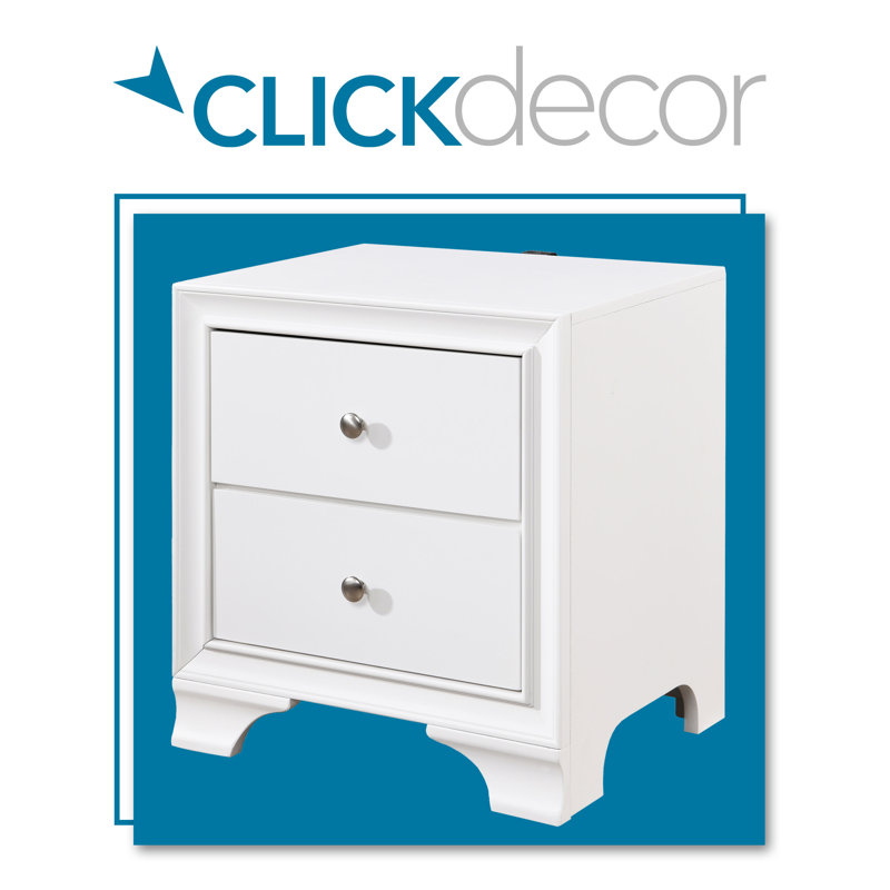 White MDF 2-Drawer Nightstand with USB Charging Station