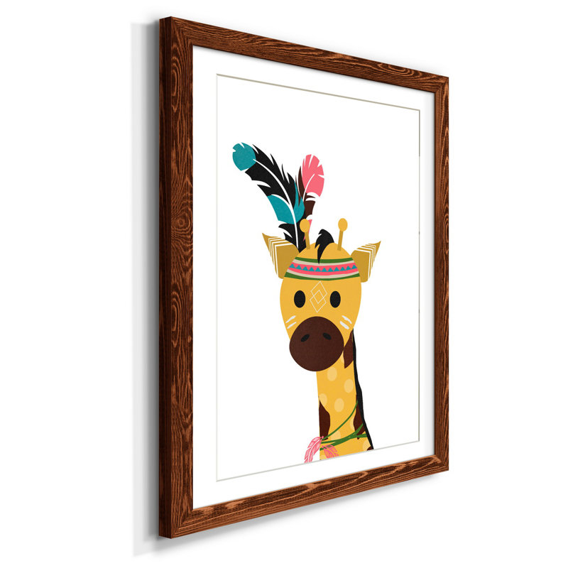 Boho Giraffe - impression d'art graphique, H 44 po x l 31 po x P 1 po, Papier avec cadre érable, Blanc