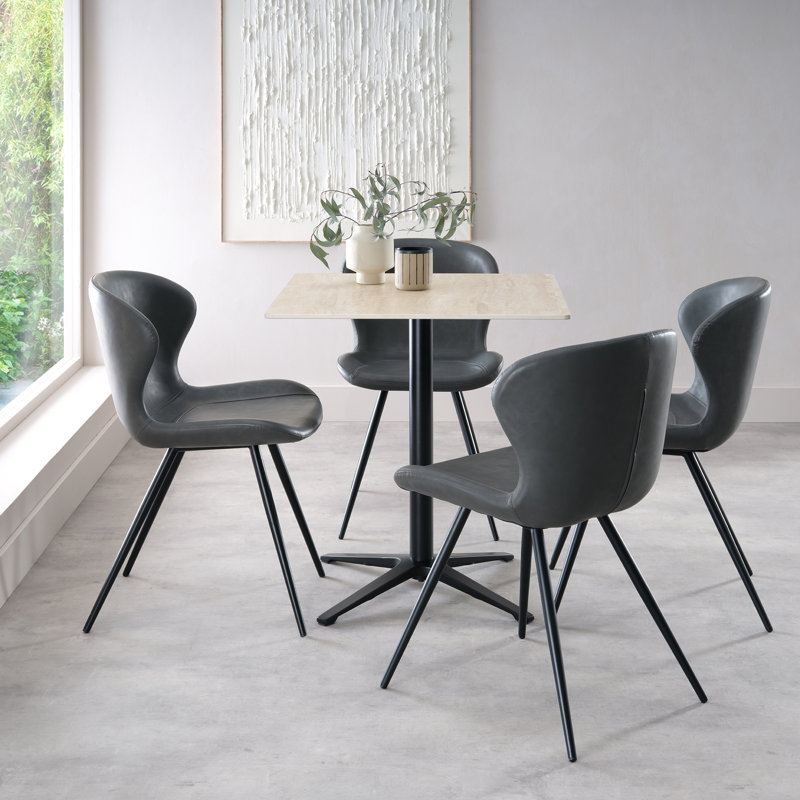 Baxter Sintered Stone Table With 4 Arlo Chairs In Stone Faux Leather, Beige, Grey