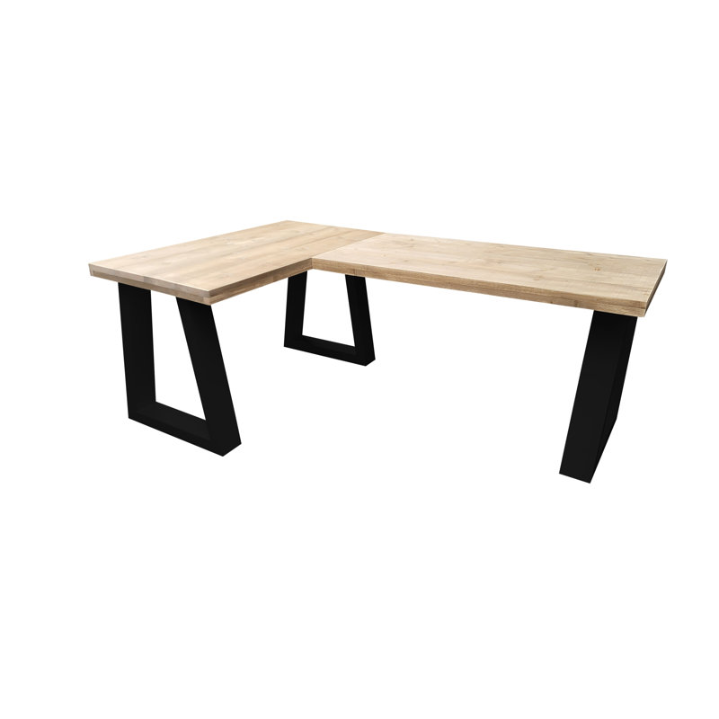 Floresville L-Shaped Solid Wood Writing Desk, 75cm H x 200cm W x 130cm D, Black