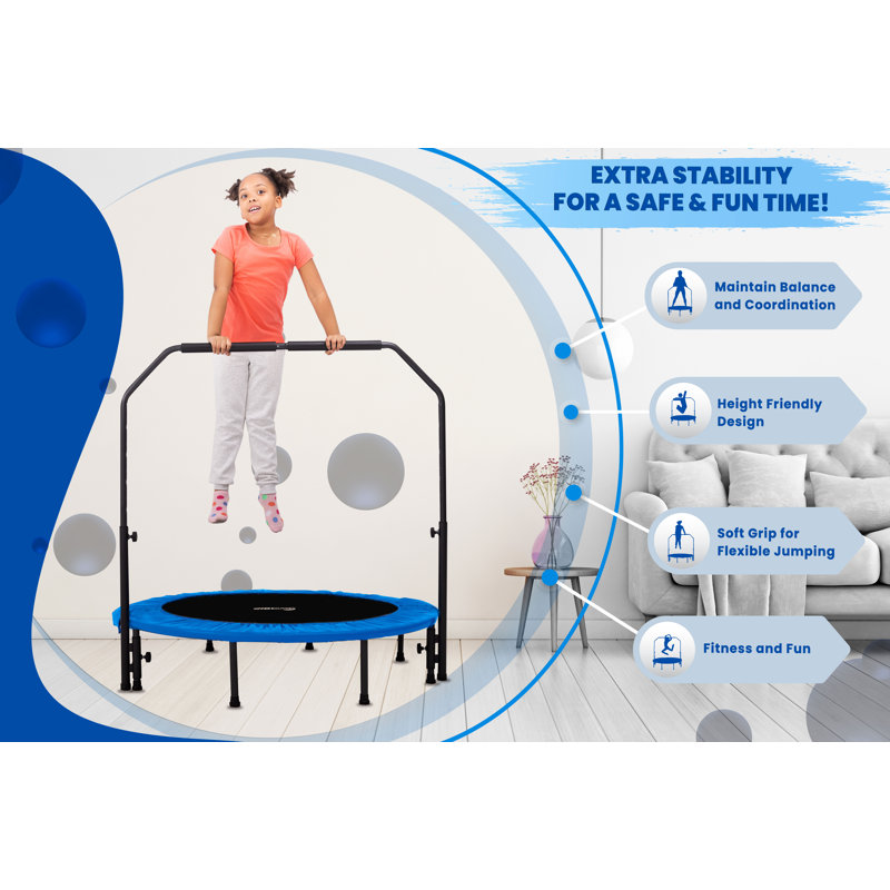 Machrus Upper Bounce Mini Trampoline-Indoor/Outdoor Trampoline, w/ Adjustable Bar and Safety Padding