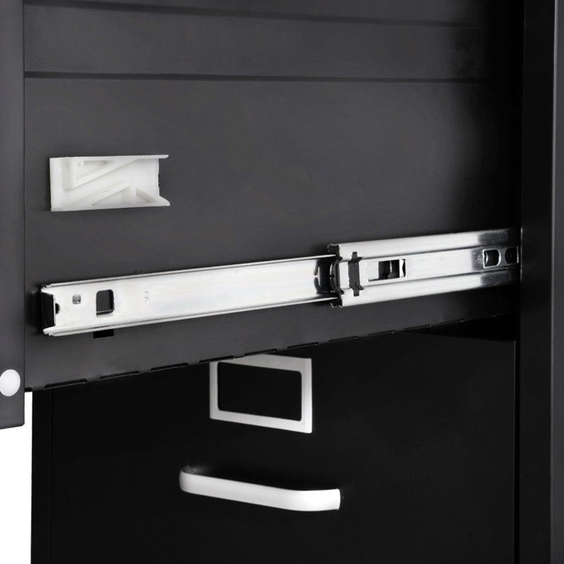 4 Drawer File Cabinet with Lock, Metal Vertical Filing Storage Cabinets for Home Office, Heavy-Duty Cabinet with Detachable Hanging Rod, for A4/Letter/Legal Size File, Easy Assembly (Black)