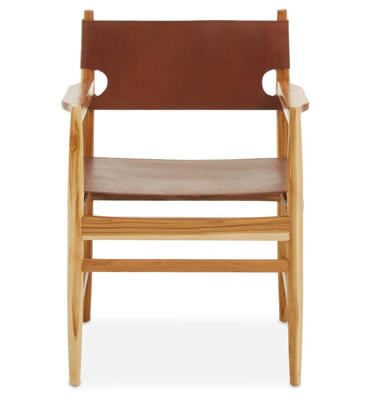 46cm H Leather Upholstered Side Chair in Natural, Brown