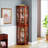 Corner Curio Cabinet With 4 Adjustable Tempered Glass Shelves And Lighting System, Solid Wood Legs, Acrylic Mirrored Back Panel-1908230430