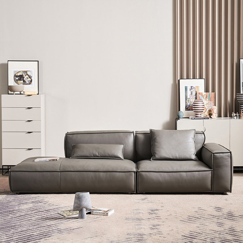 Gray Genuine Leather Modular Sofa cushion couch