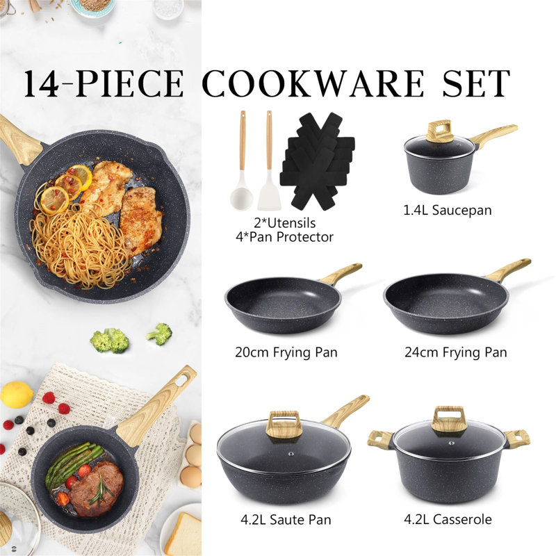 14 - Piece Aluminum Cookware Set, Black