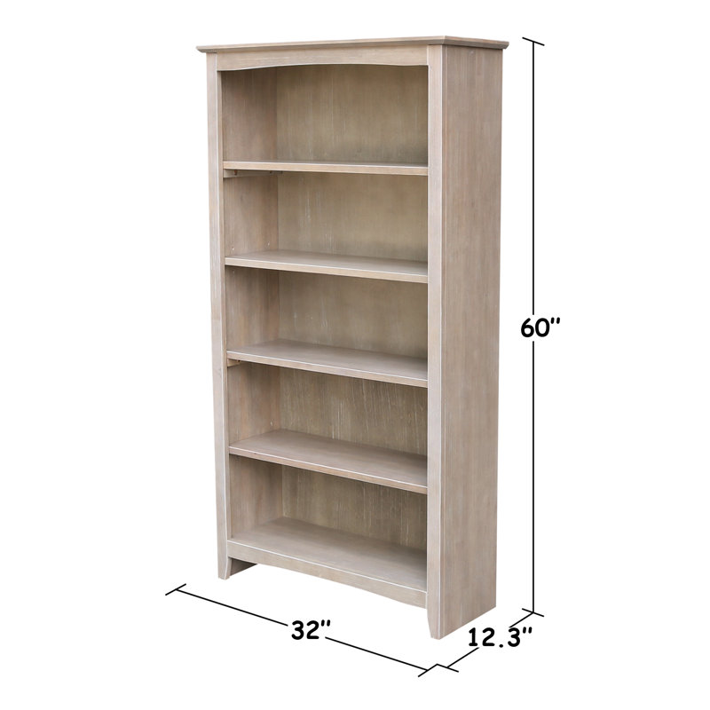 Aspatria Bookcase, (5 Shelves) 60" H x 32" W x 12" D, Washed Gray Taupe