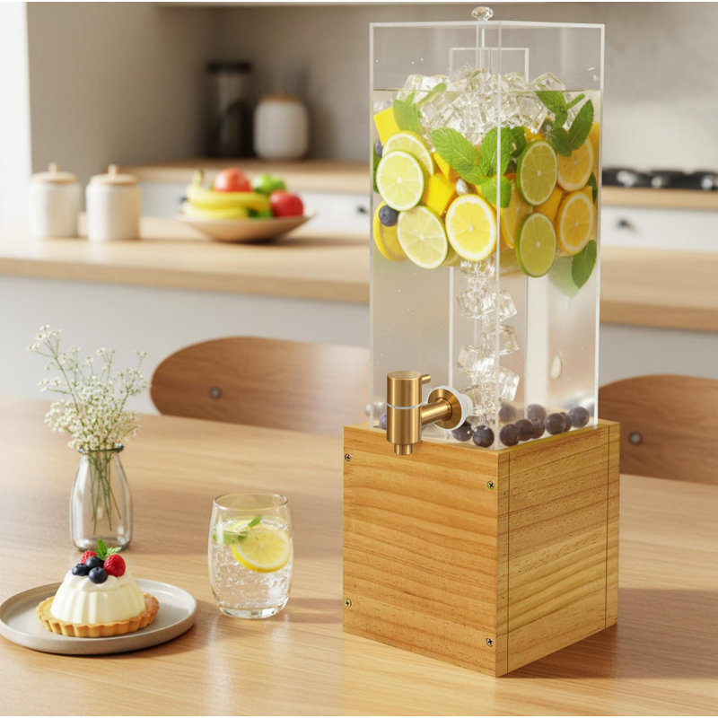 Distributeur de boissons pour fêtes, distributeur de boissons avec valve hermétique, grand distributeur de boissons, distributeur d'eau avec support en acrylique (bois)