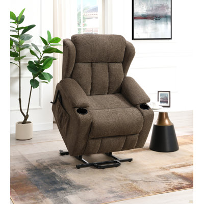 Fauteuil inclinable électrique en lin brun Lusio