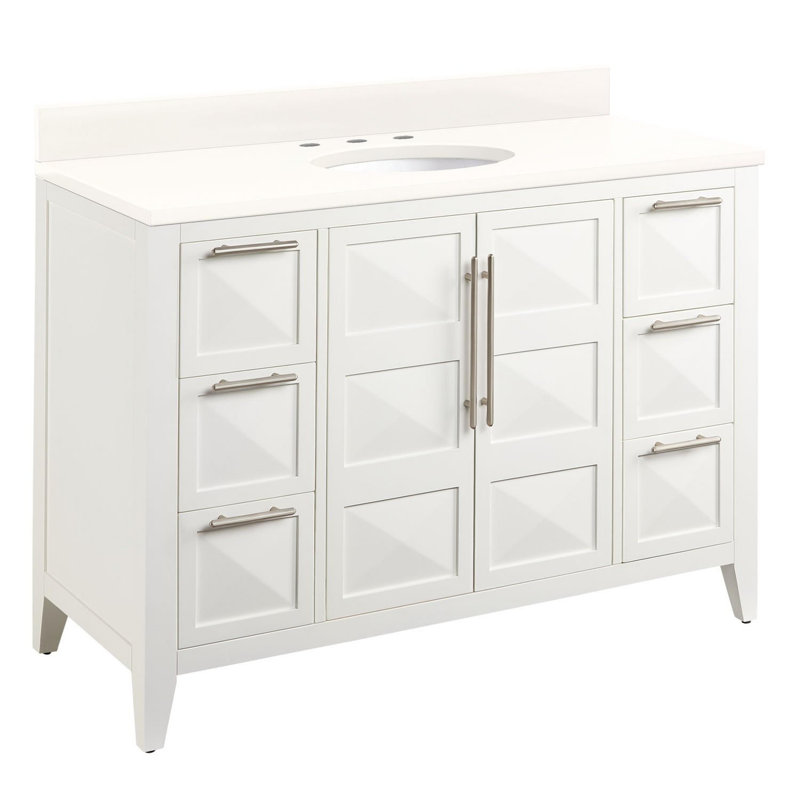 Meuble-lavabo 48 po avec lavabo encastré Holmesdale, Quartz blanc arctique, Blanc brillant