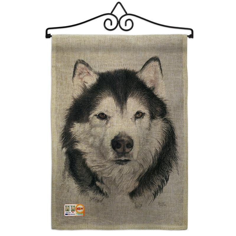 Drapeau de jardin 2 côtés en polyester 1,5 x 1,1 pi husky en toile jute nature animaux à l’impression