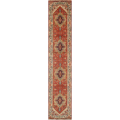 Serapi Hand-Knotted Wool Area Rug in Rust/Ivory/Navy