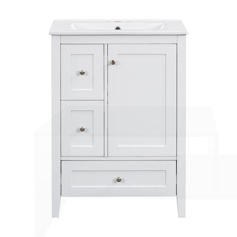 24" Bathroom Vanity with Storage, White