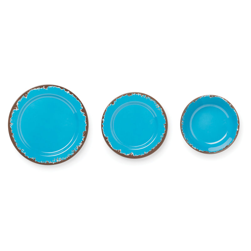 Ensemble 12 pièces de vaisselle en mélamine, service pour 4 Darren, Bleu