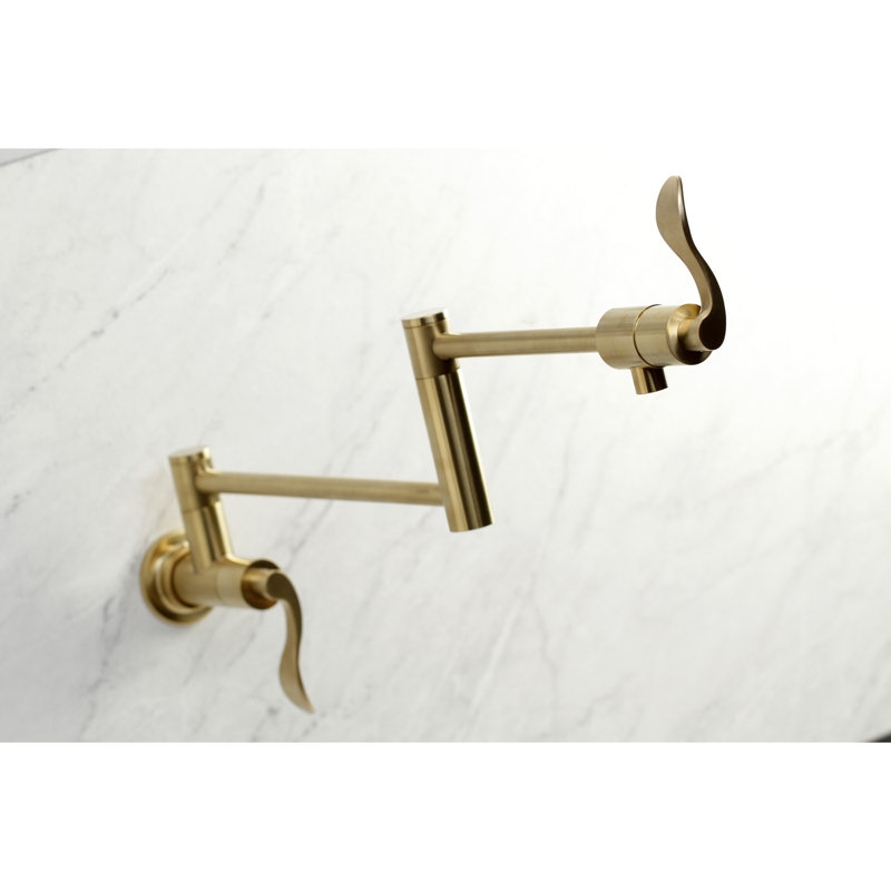 Kingston Brass NuWave Two-Handle 1-Hole Wall Mount Pot Filler Faucet, Brushed Brass