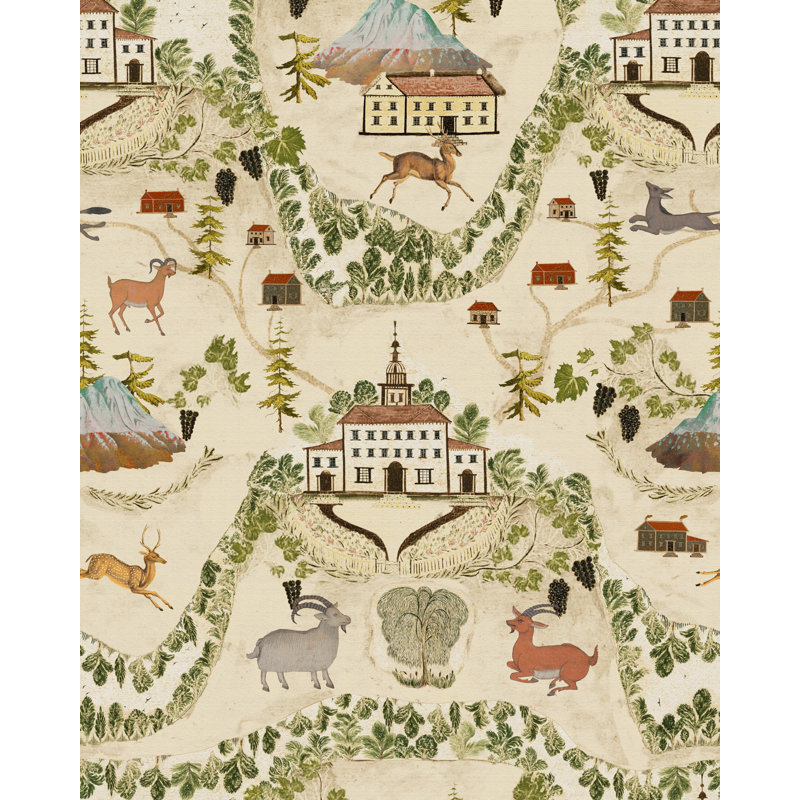 Tyrol Apres-Ski Home Wallpaper Roll, Green/Orange/Red/Taupe