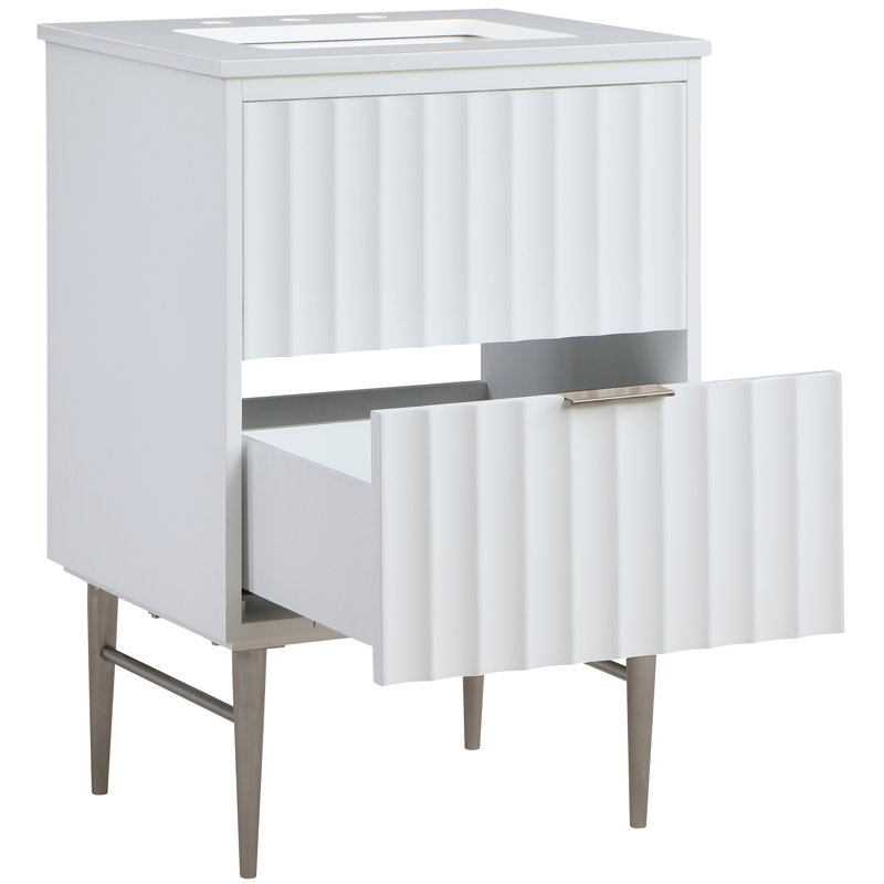 Mihai 24" Free Standing Bathroom Vanity with Engineered Stone Top, Chrome