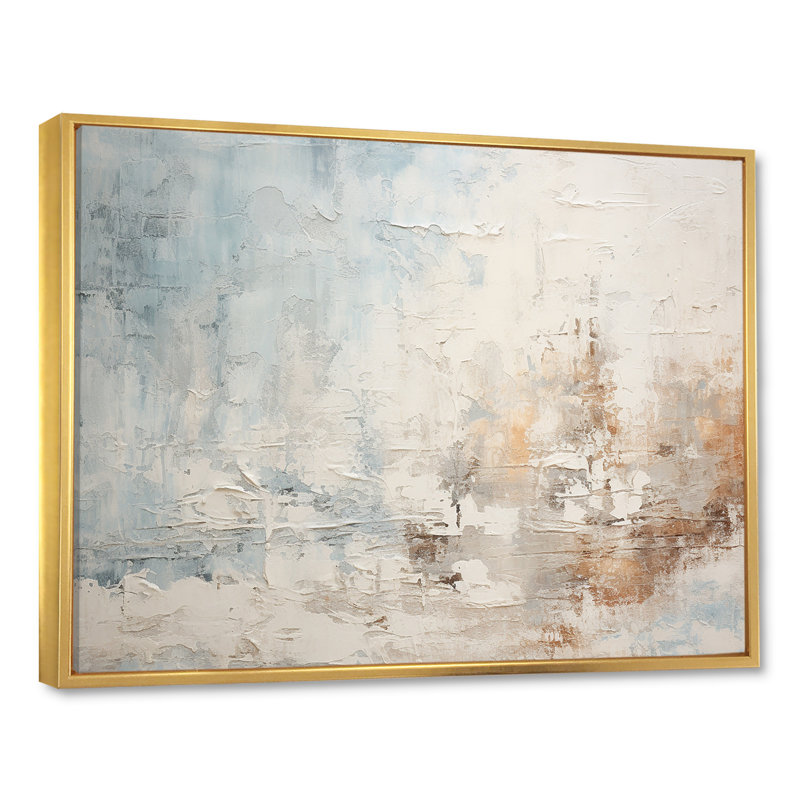 Décoration murale beige bleu océan tempête II - formes abstraites, Cadre flottant doré, H 24 po x l 32 po x P 1 po