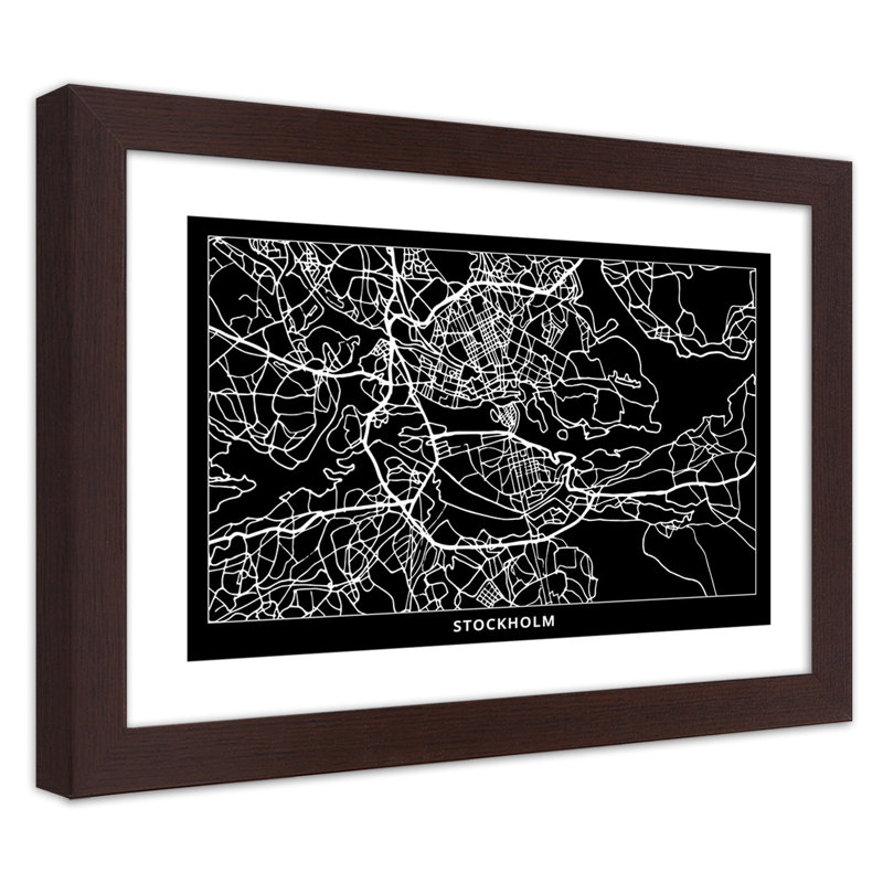 Stockholm City Map - Single Picture Frame Print, 70cm H x 100cm W, Brown
