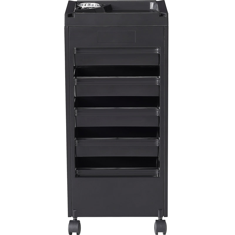 Black Plastic Salon Rolling Cart with 5 Removable Drawers