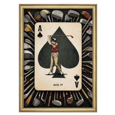 Golf Player Ace of Spades Card Vintage Sports Illustration Wall Decor for Man Cave Office Framed Wall Art 26"x36"