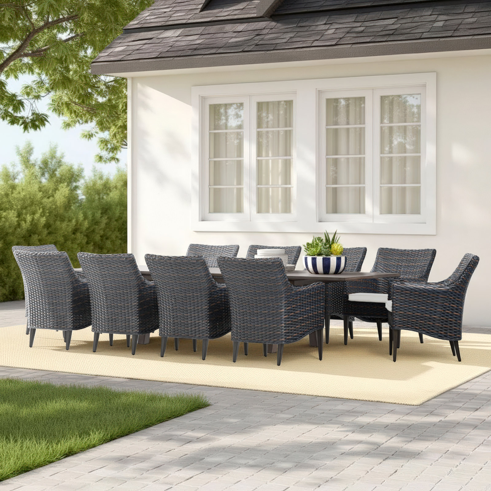 Keiser 84" Patio Dining Set, Beige, 10