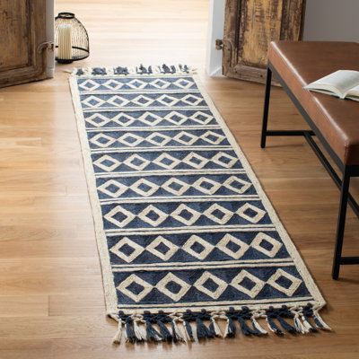 Tapis bleu / beige en jute / coton touffeté à la main Cunningham