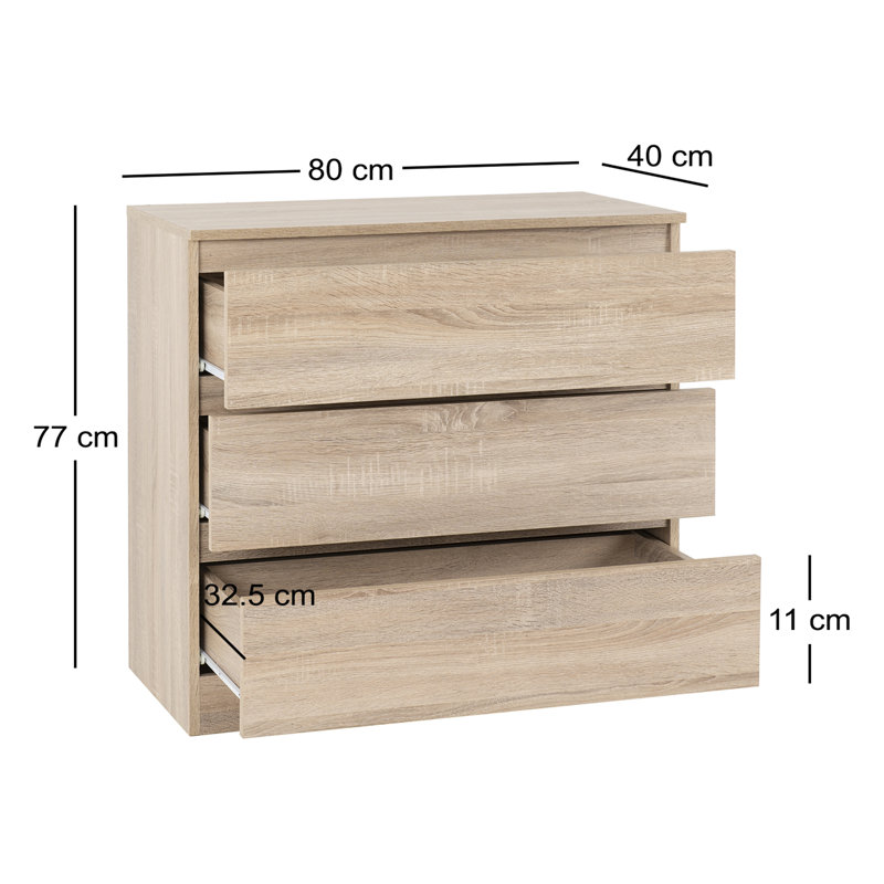 Braunstein 3 Drawer Chest, Sonoma Oak