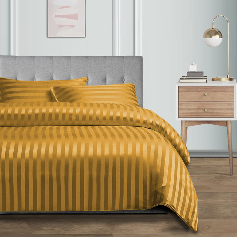 Microfibre 250 Thread Count Reversible Modern & Contemporary Reversible Duvet Cover Set, Kingsize, Ochre