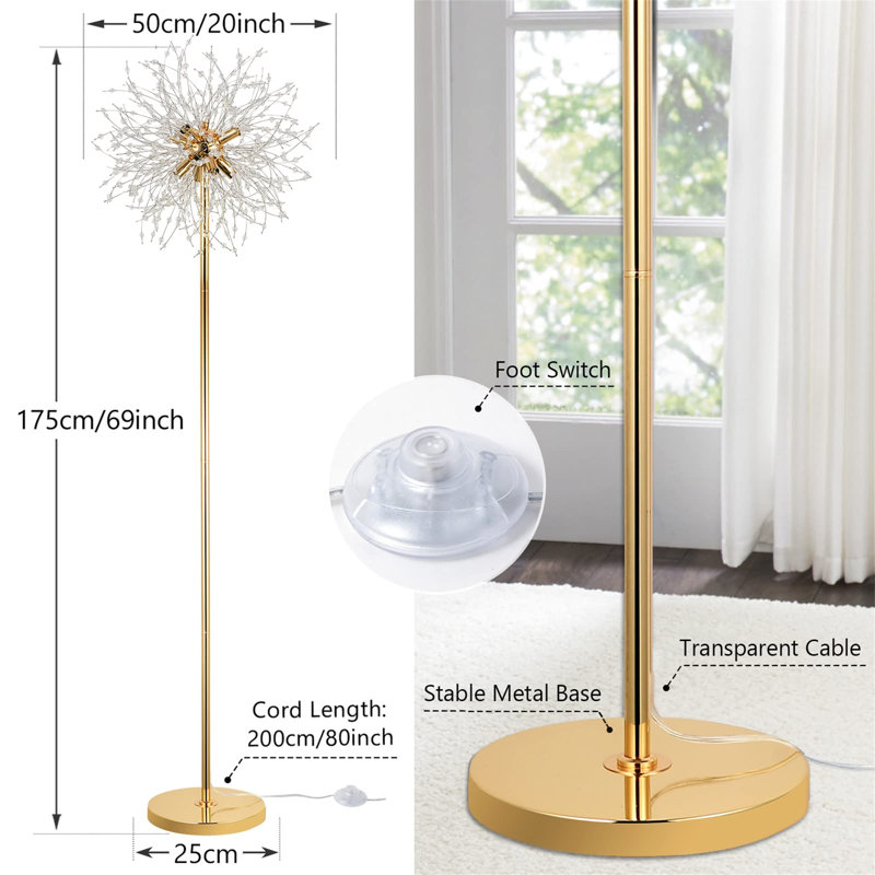 Alferd 175cm Task Floor Lamp, Gold