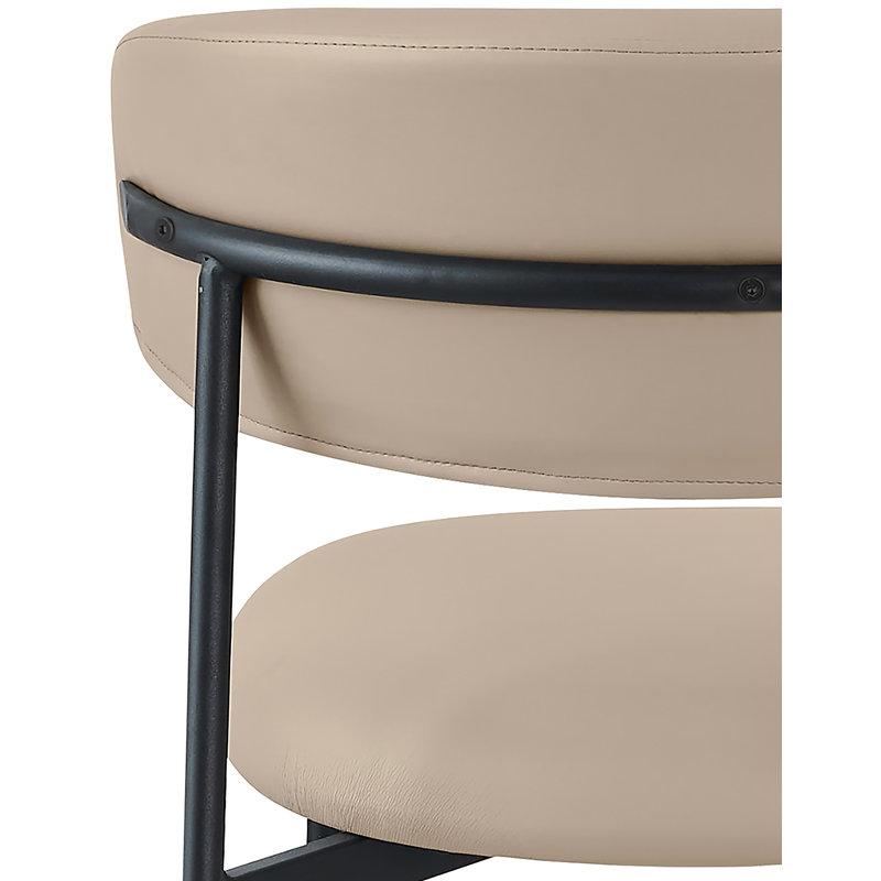 Chaise de salle à manger rembourrée Lupita, Cuir taupe végétalien, Noir mat